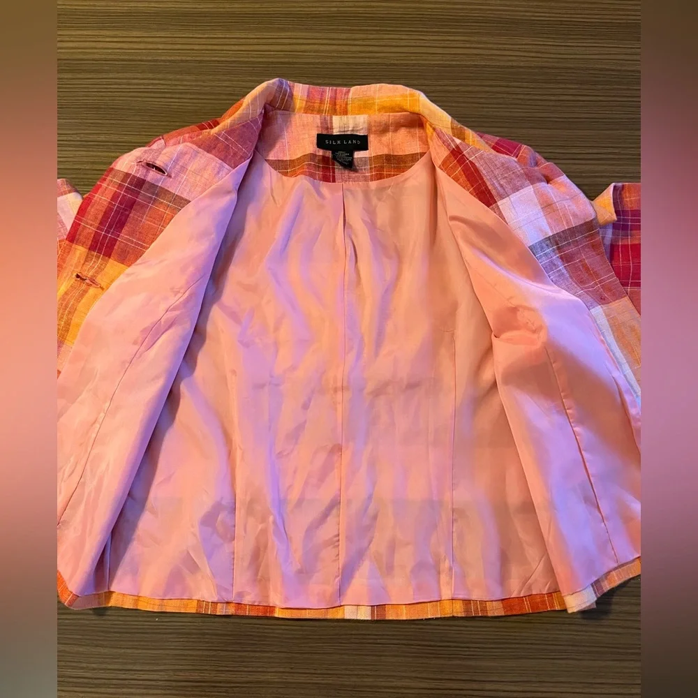 100% LINEN PLAID BLAZER - SILKLAND SIZE MEDIUM